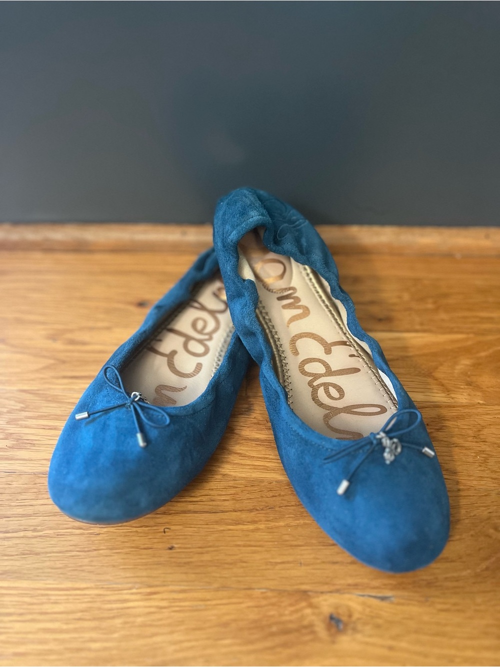 Sam Edelman Blue Suede Ballet Flats with Bow